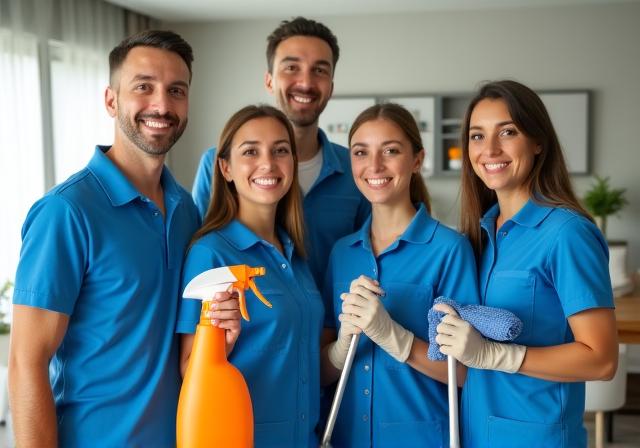 Equipo de Limpieza Quijote sonriente y uniformado en Madrid
